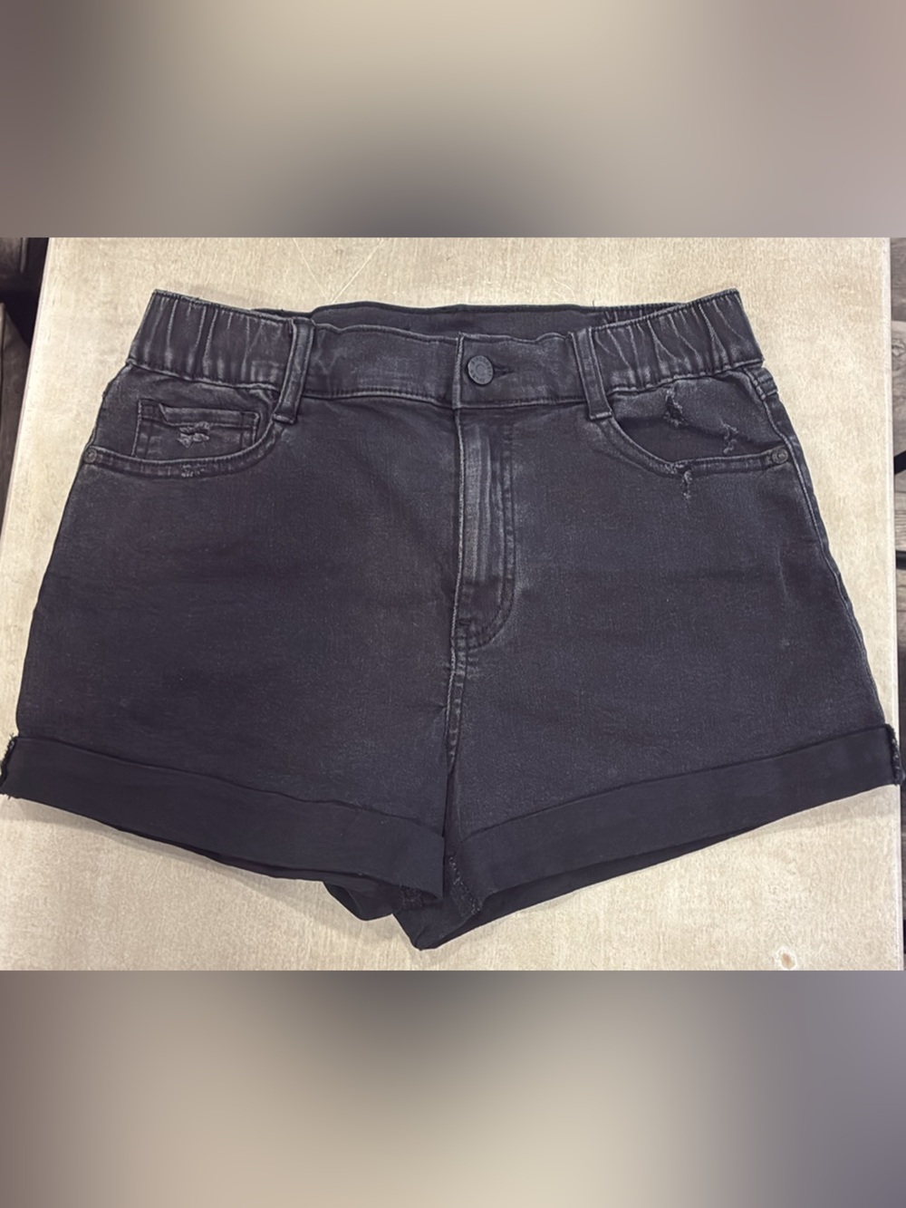 Women's Black High-Rise Rolled Hem Denim Shorts Sincerely Jules 5/27